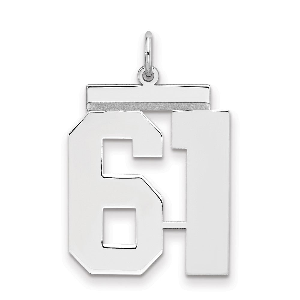 Sterling Silver/Rhodium-plated Polished Number 61 Charm, 24 x 20 mm