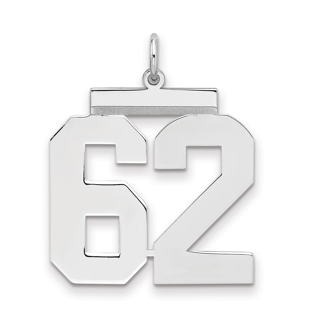 Sterling Silver/Rhodium-plated Polished Number 62 Charm, 24 x 20 mm