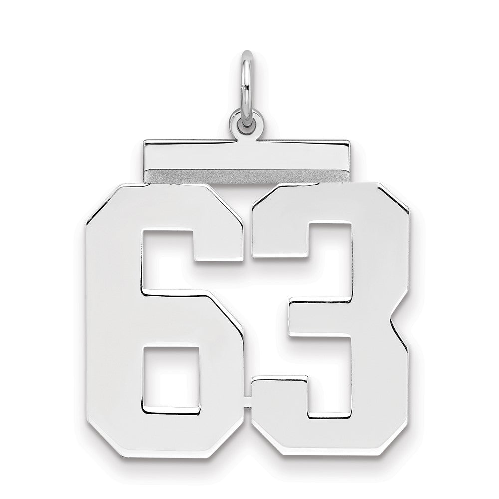 Sterling Silver/Rhodium-plated Polished Number 63 Charm, 24 x 20 mm