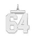 Sterling Silver/Rhodium-plated Polished Number 64 Charm, 24 x 20 mm