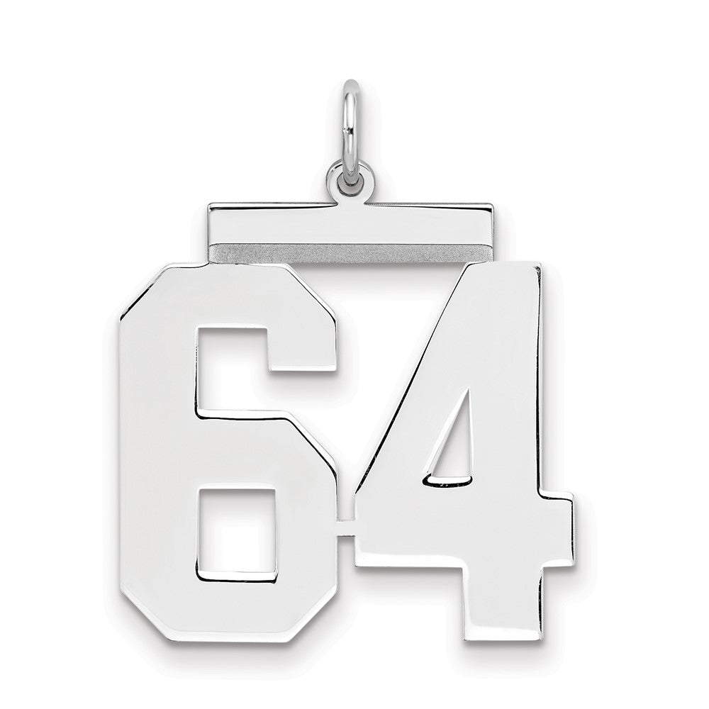 Sterling Silver/Rhodium-plated Polished Number 64 Charm, 24 x 20 mm