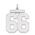 Sterling Silver/Rhodium-plated Polished Number 66 Charm, 24 x 20 mm
