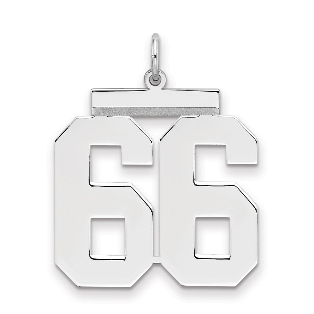 Sterling Silver/Rhodium-plated Polished Number 66 Charm, 24 x 20 mm
