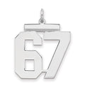 Sterling Silver/Rhodium-plated Polished Number 67 Charm, 24 x 20 mm