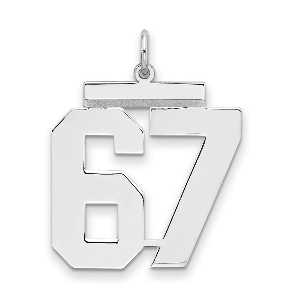Sterling Silver/Rhodium-plated Polished Number 67 Charm, 24 x 20 mm