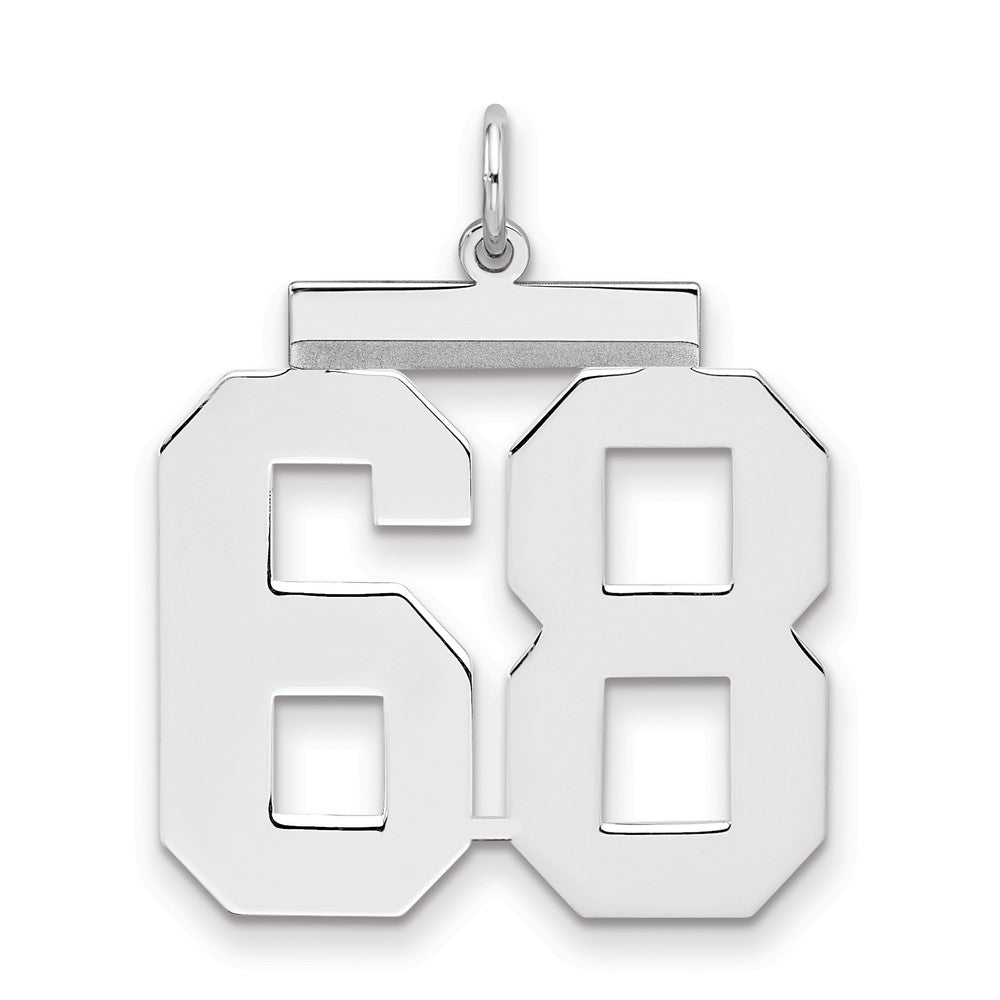 Sterling Silver/Rhodium-plated Polished Number 68 Charm, 24 x 20 mm