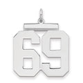 Sterling Silver/Rhodium-plated Polished Number 69 Charm, 24 x 20 mm