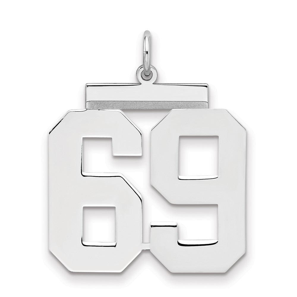 Sterling Silver/Rhodium-plated Polished Number 69 Charm, 24 x 20 mm