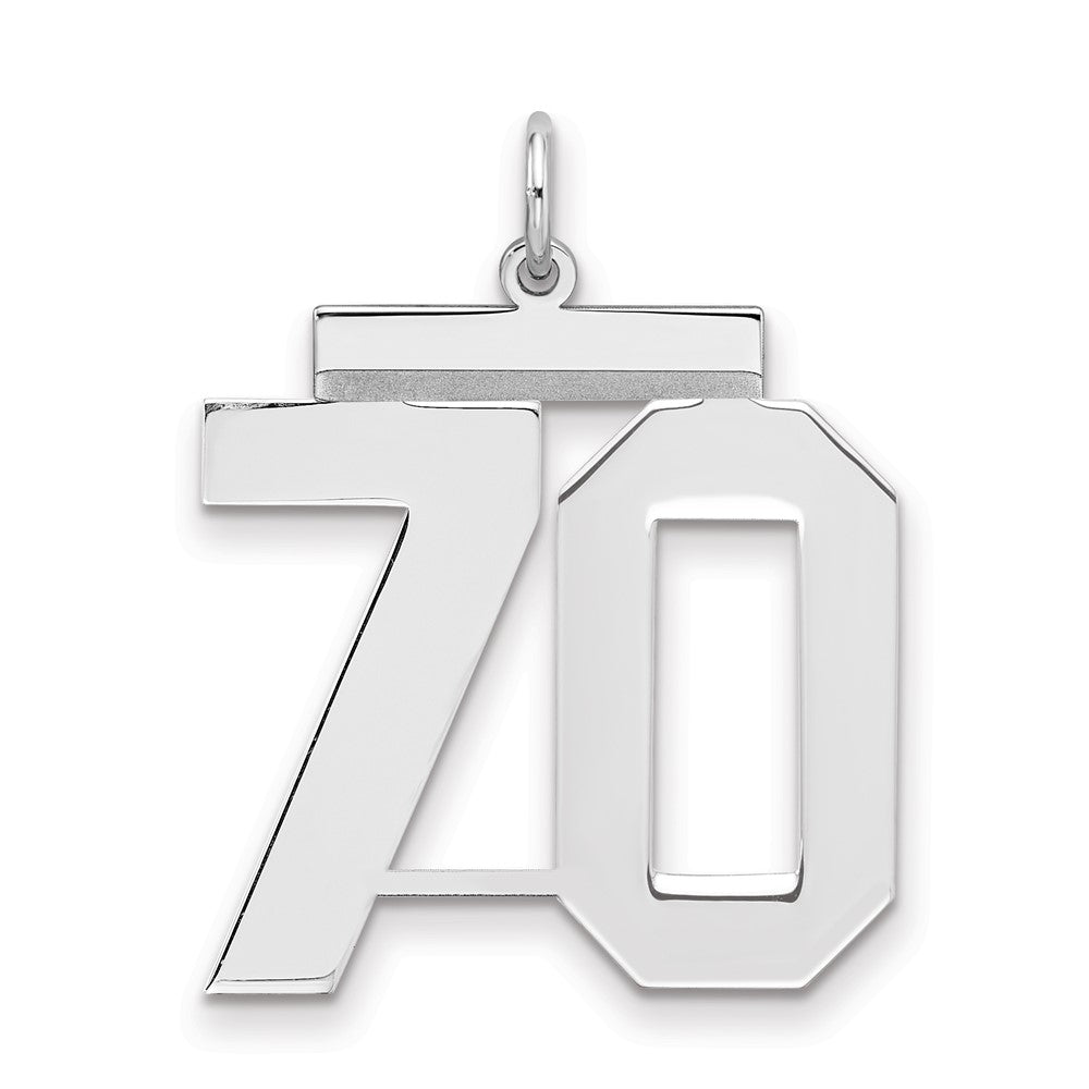 Sterling Silver/Rhodium-plated Polished Number 70 Charm, 24 x 20 mm