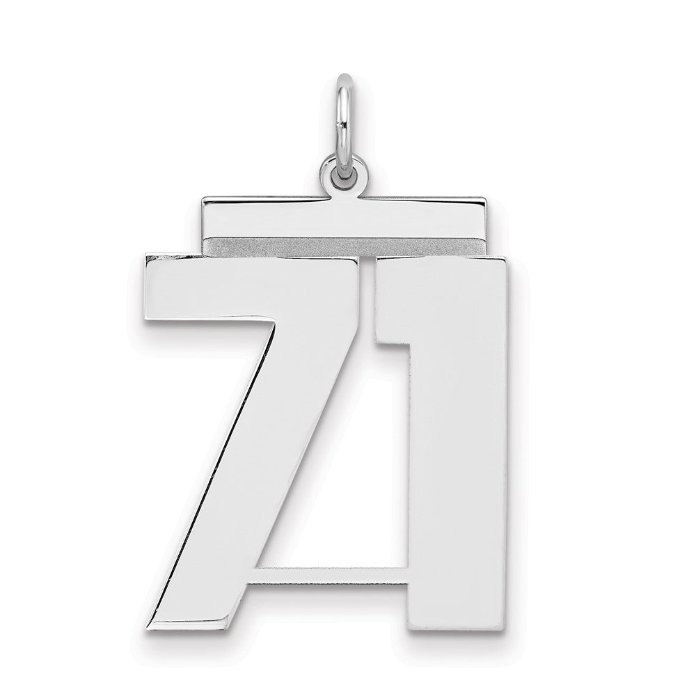 Sterling Silver/Rhodium-plated Polished Number 71 Charm, 24 x 20 mm