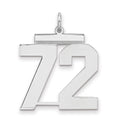 Sterling Silver/Rhodium-plated Polished Number 72 Charm, 24 x 20 mm