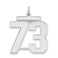 Sterling Silver/Rhodium-plated Polished Number 73 Charm, 24 x 20 mm