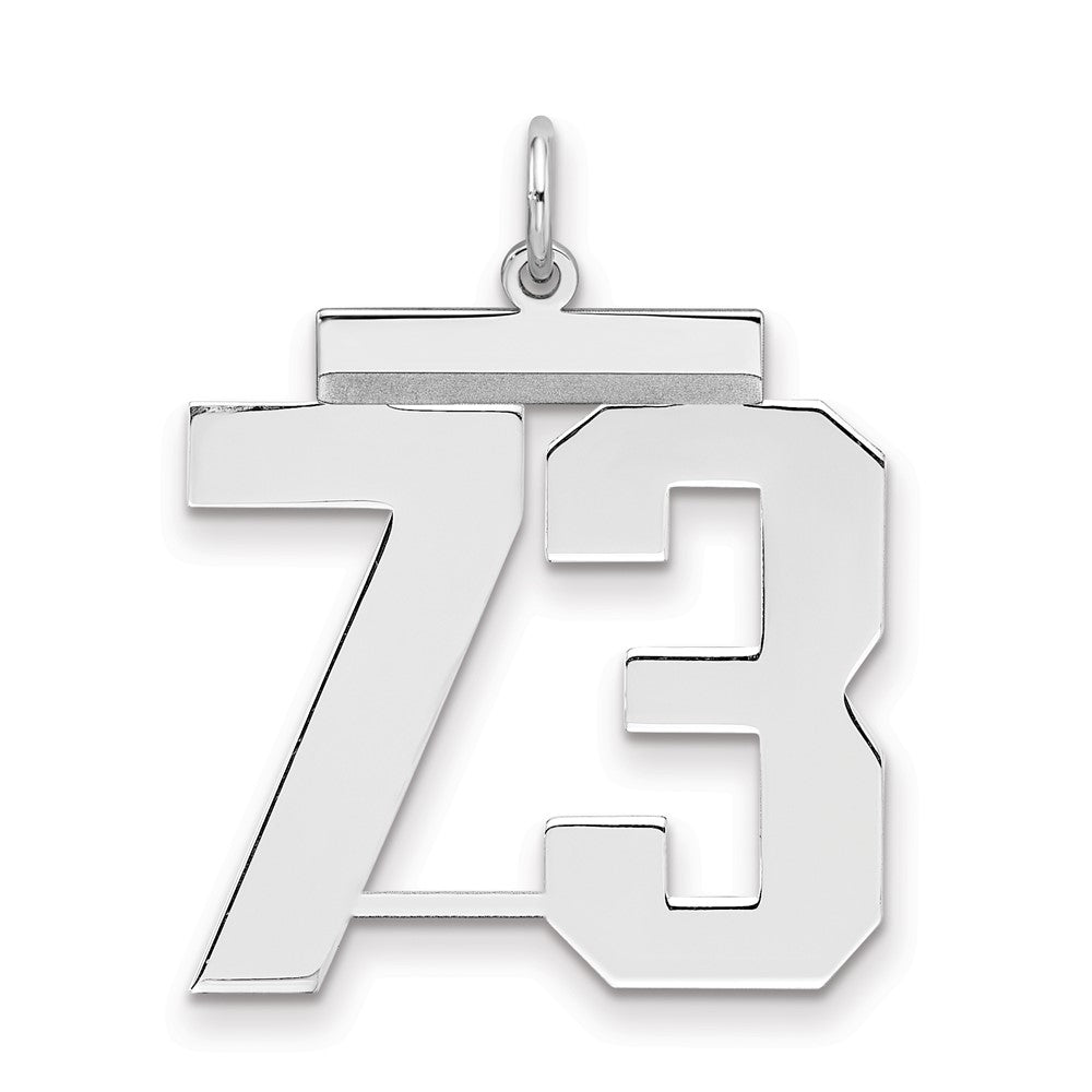 Sterling Silver/Rhodium-plated Polished Number 73 Charm, 24 x 20 mm