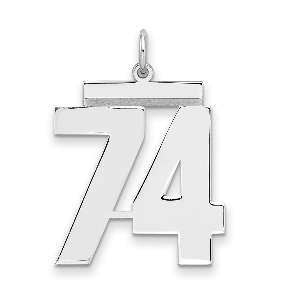Sterling Silver/Rhodium-plated Polished Number 74 Charm, 24 x 20 mm