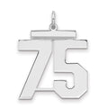 Sterling Silver/Rhodium-plated Polished Number 75 Charm, 24 x 20 mm