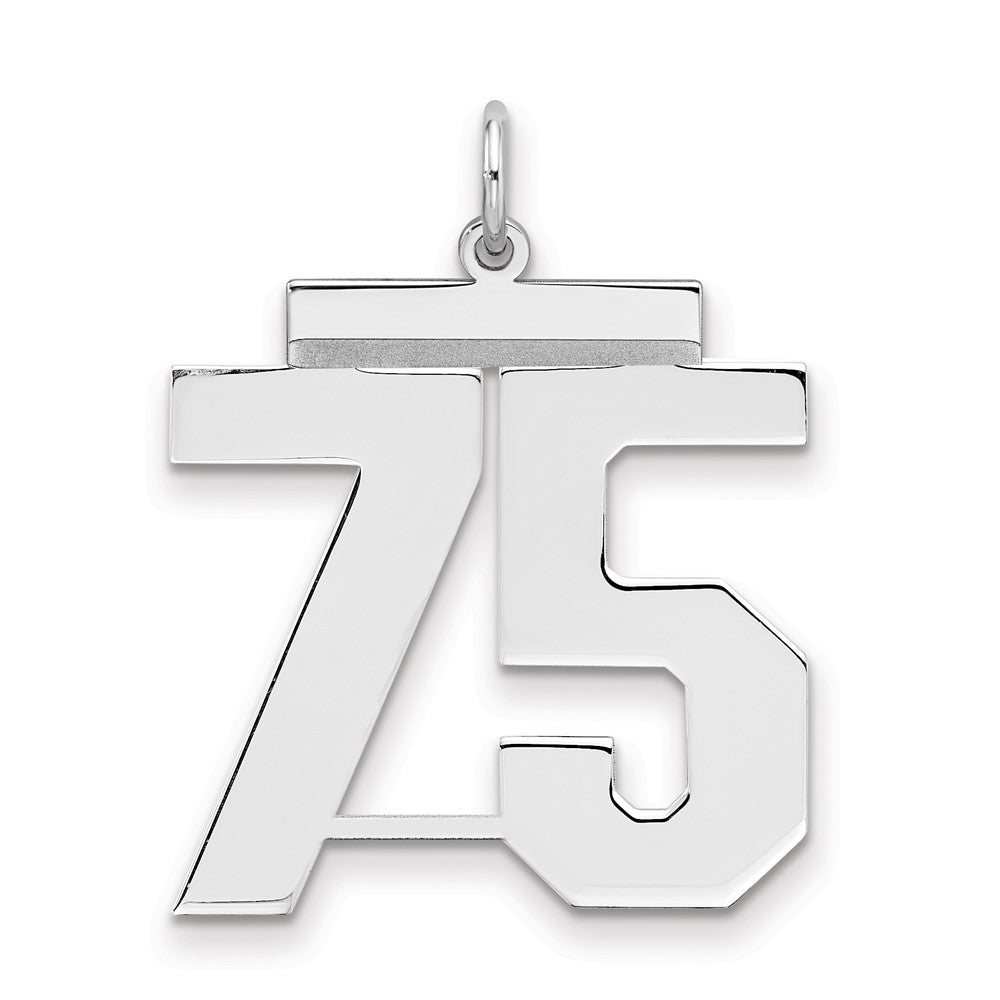 Sterling Silver/Rhodium-plated Polished Number 75 Charm, 24 x 20 mm