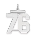 Sterling Silver/Rhodium-plated Polished Number 76 Charm, 24 x 20 mm