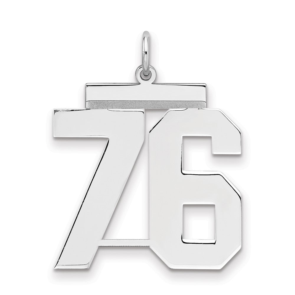 Sterling Silver/Rhodium-plated Polished Number 76 Charm, 24 x 20 mm