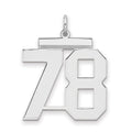 Sterling Silver/Rhodium-plated Polished Number 78 Charm, 24 x 20 mm