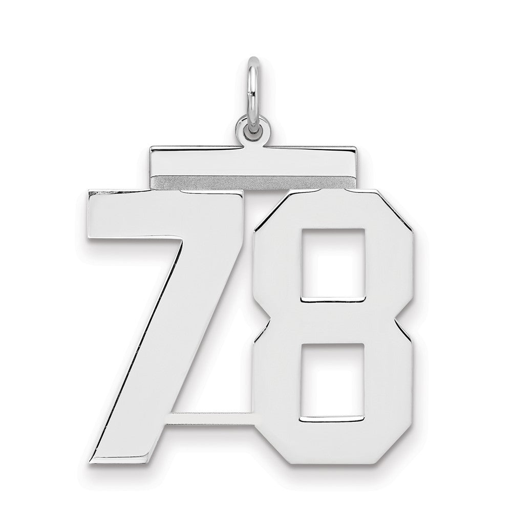 Sterling Silver/Rhodium-plated Polished Number 78 Charm, 24 x 20 mm
