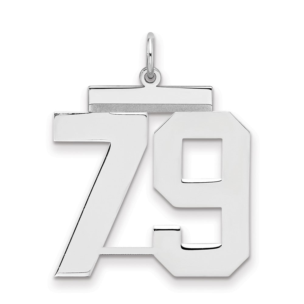Sterling Silver/Rhodium-plated Polished Number 79 Charm, 24 x 20 mm