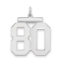Sterling Silver/Rhodium-plated Polished Number 80 Charm, 24 x 20 mm