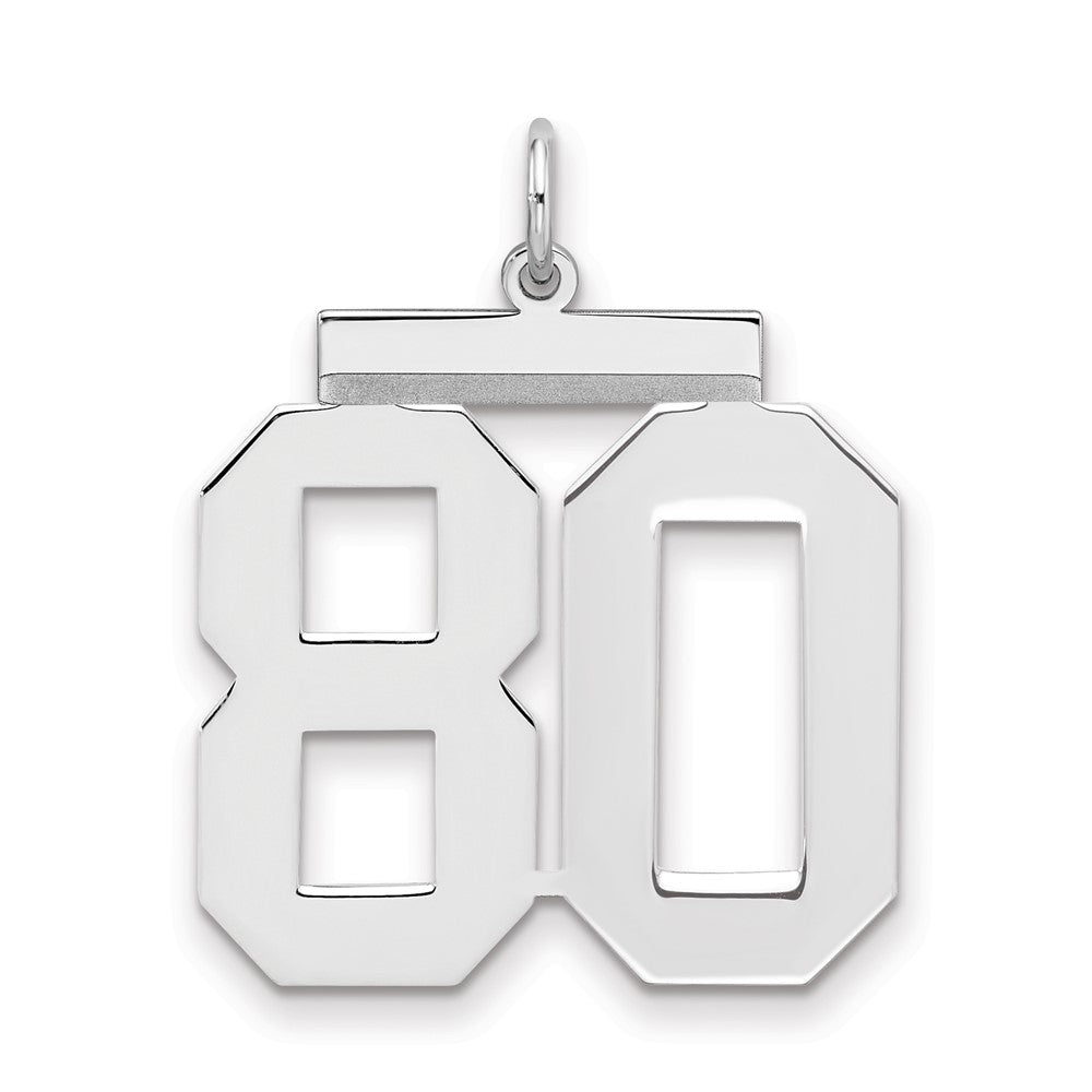 Sterling Silver/Rhodium-plated Polished Number 80 Charm, 24 x 20 mm