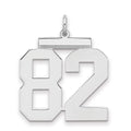 Sterling Silver/Rhodium-plated Polished Number 82 Charm, 24 x 20 mm