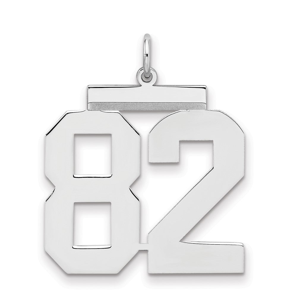 Sterling Silver/Rhodium-plated Polished Number 82 Charm, 24 x 20 mm