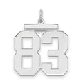 Sterling Silver/Rhodium-plated Polished Number 83 Charm, 24 x 20 mm
