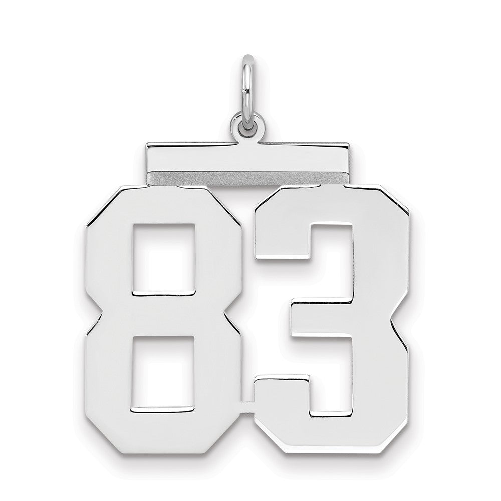 Sterling Silver/Rhodium-plated Polished Number 83 Charm, 24 x 20 mm