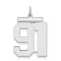 Sterling Silver/Rhodium-plated Polished Number 91 Charm, 24 x 20 mm