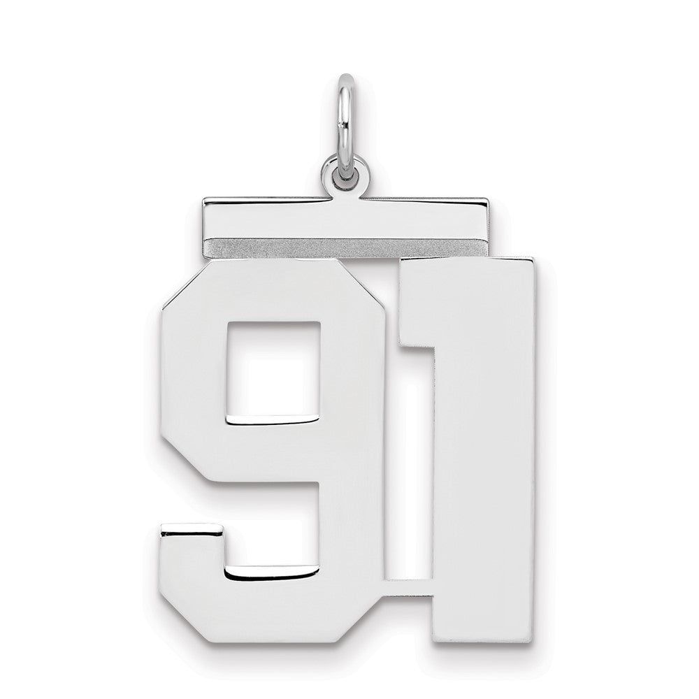 Sterling Silver/Rhodium-plated Polished Number 91 Charm, 24 x 20 mm