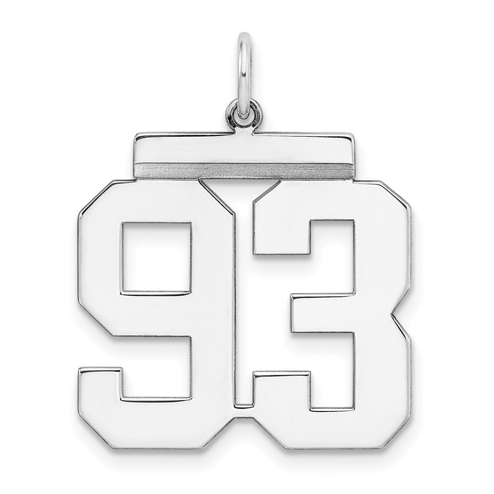 Sterling Silver/Rhodium-plated Polished Number 93 Charm, 24 x 20 mm