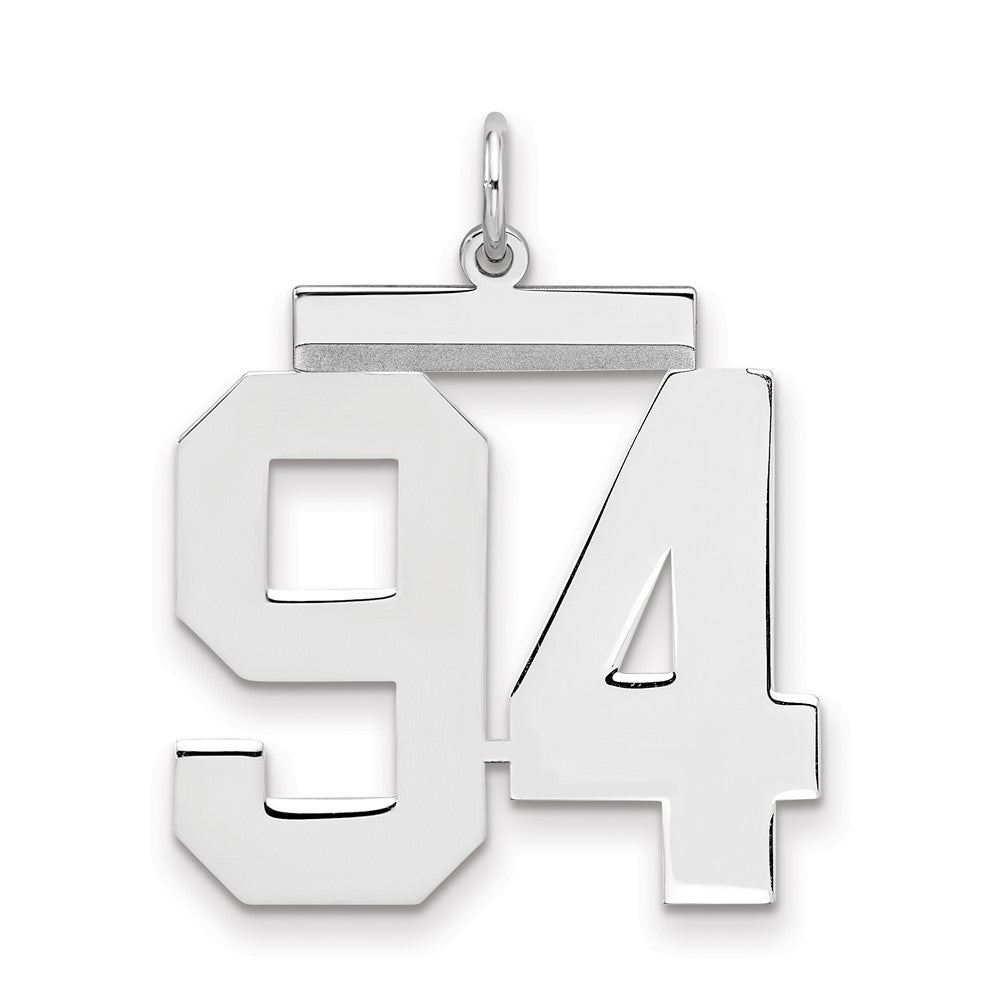 Sterling Silver/Rhodium-plated Polished Number 94 Charm, 24 x 20 mm