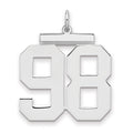 Sterling Silver/Rhodium-plated Polished Number 98 Charm, 24 x 20 mm