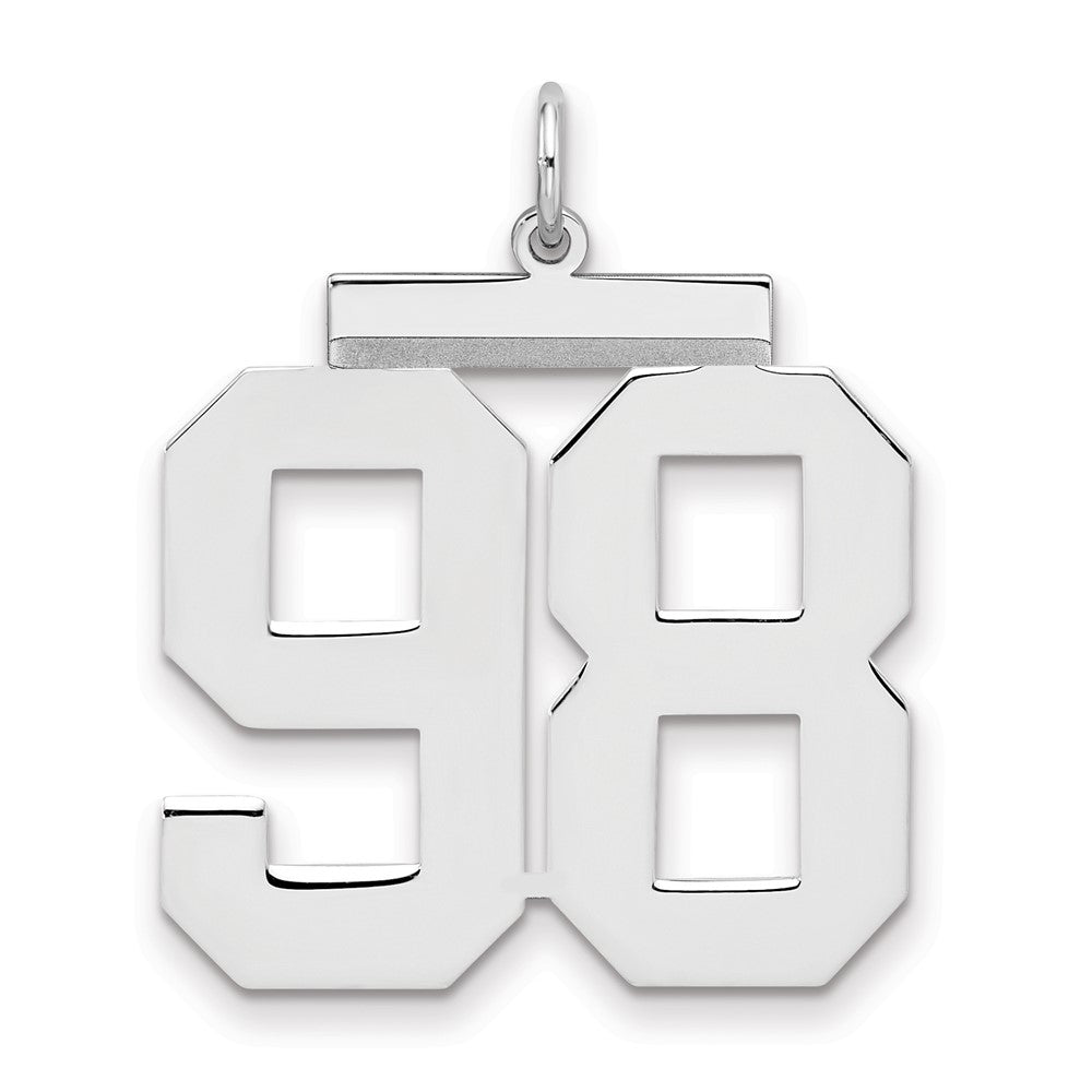 Sterling Silver/Rhodium-plated Polished Number 98 Charm, 24 x 20 mm