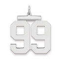 Sterling Silver/Rhodium-plated Polished Number 99 Charm, 24 x 20 mm