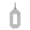 Sterling Silver/Rhodium-plated Satin Number 0 Charm, 22 x 9 mm