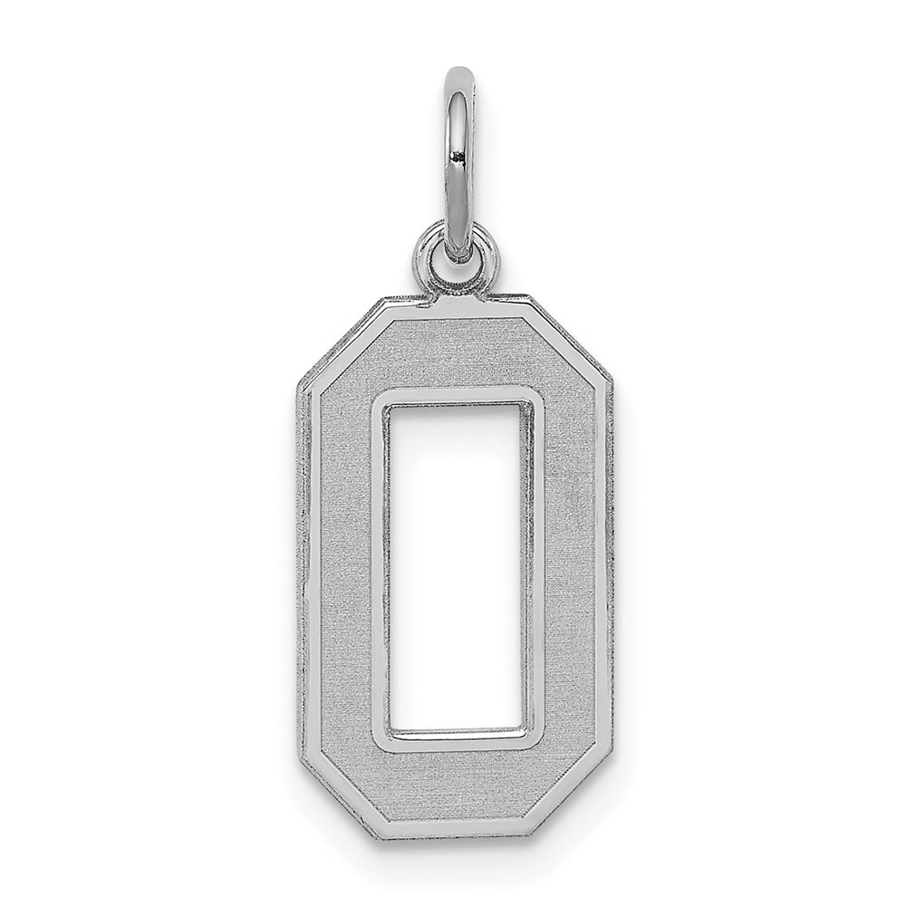 Sterling Silver/Rhodium-plated Satin Number 0 Charm, 22 x 9 mm