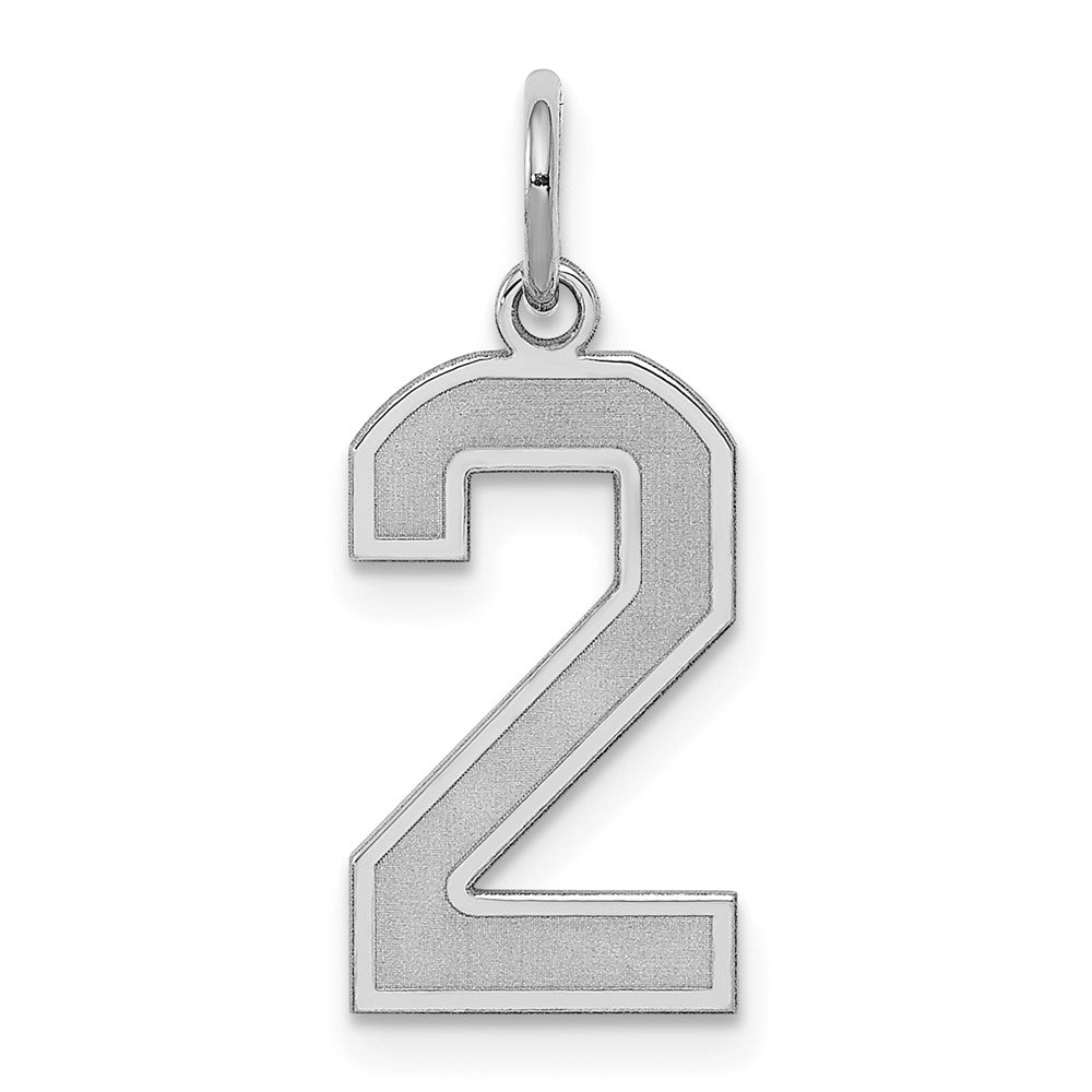 Sterling Silver/Rhodium-plated Satin Number 2 Charm, 22 x 9 mm