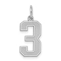 Sterling Silver/Rhodium-plated Satin Number 3 Charm, 22 x 9 mm