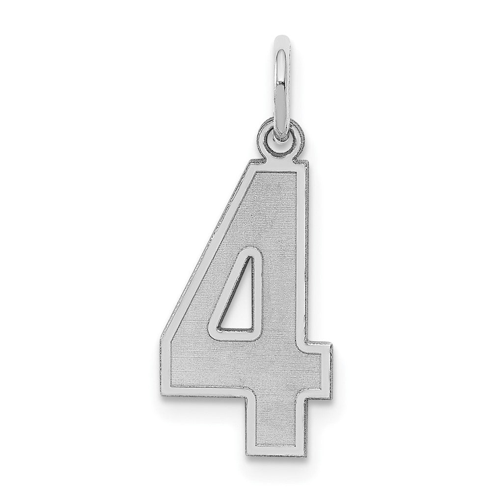 Sterling Silver/Rhodium-plated Satin Number 4 Charm, 22 x 9 mm