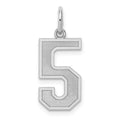Sterling Silver/Rhodium-plated Satin Number 5 Charm, 22 x 9 mm