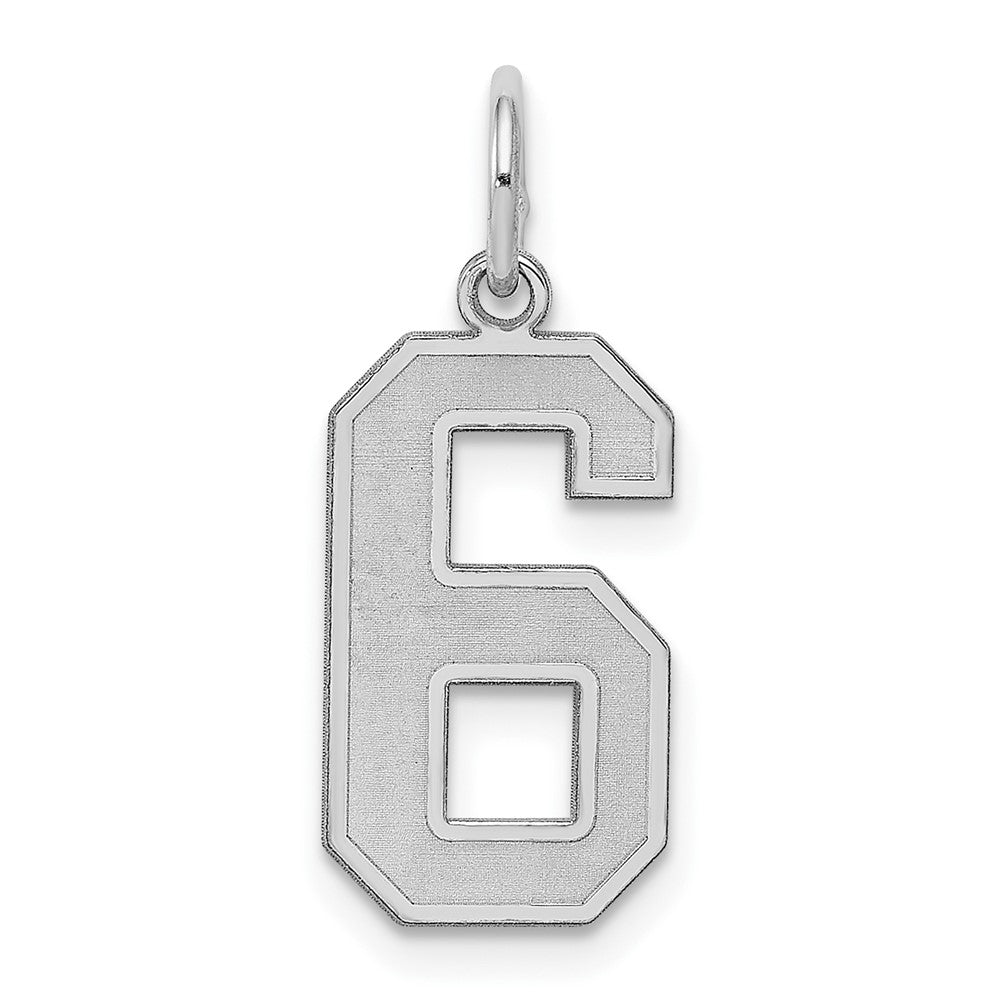 Sterling Silver/Rhodium-plated Satin Number 6 Charm, 22 x 9 mm