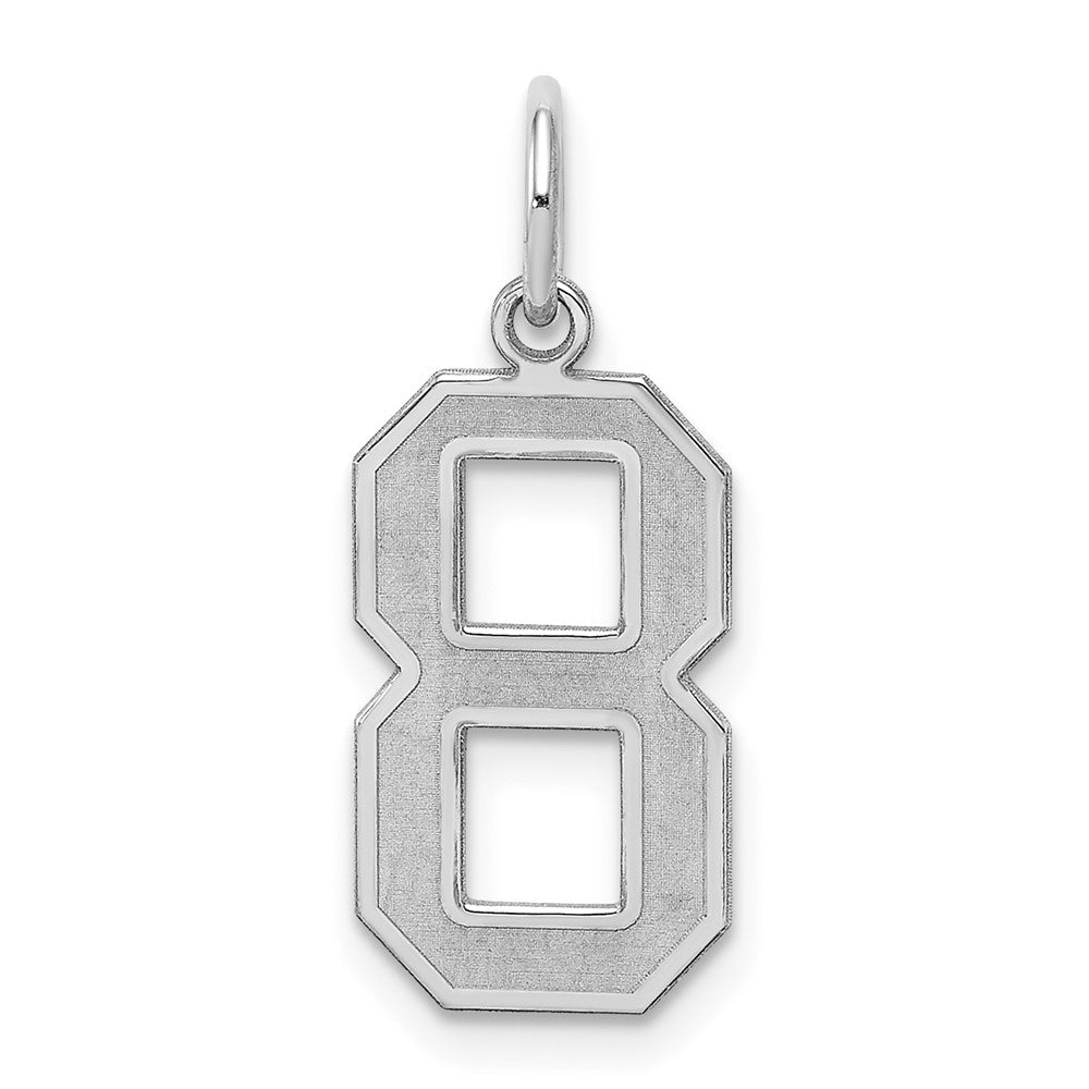 Sterling Silver/Rhodium-plated Satin Number 8 Charm, 22 x 9 mm