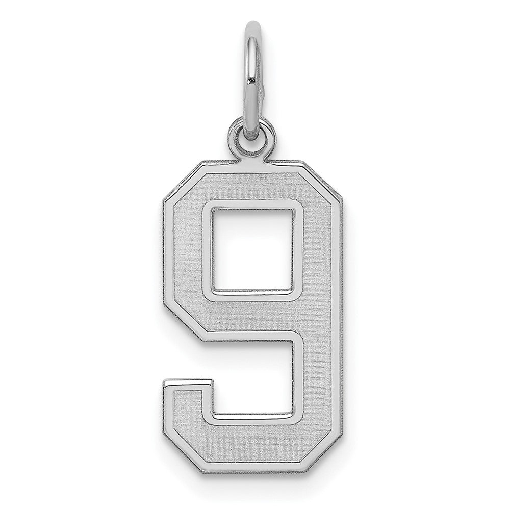 Sterling Silver/Rhodium-plated Satin Number 9 Charm, 22 x 9 mm