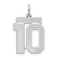 Sterling Silver/Rhodium-plated Satin Number 10 Charm, 22 x 18 mm