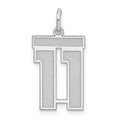 Sterling Silver/Rhodium-plated Satin Number 11 Charm, 22 x 18 mm