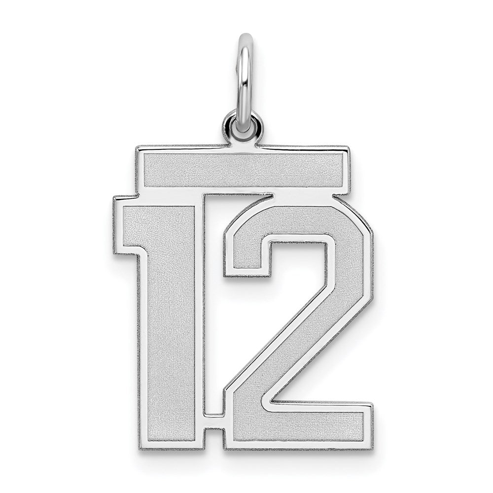 Sterling Silver/Rhodium-plated Satin Number 12 Charm, 22 x 18 mm